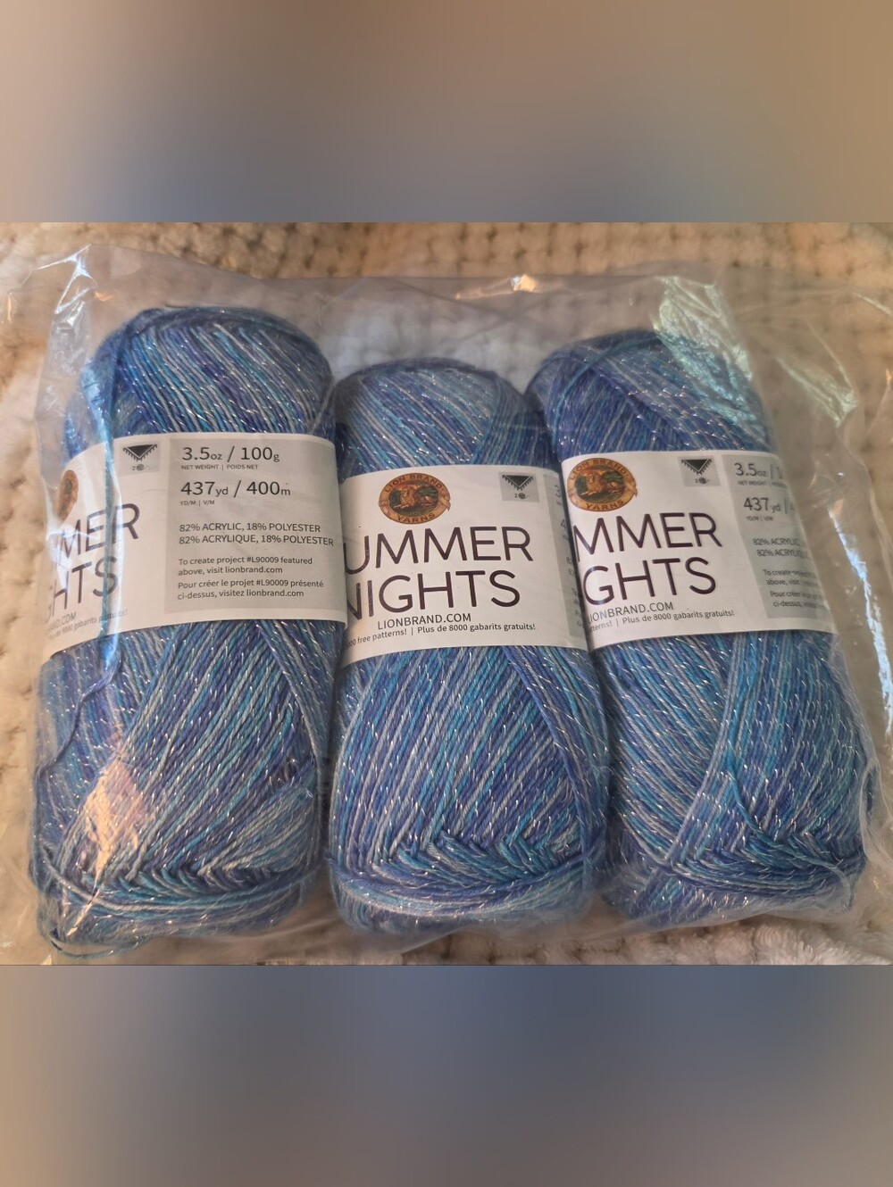 Summer Nights Sparkle Yarn  (3-Pack) Lion BRAND YARNS NIP CAST AWAY